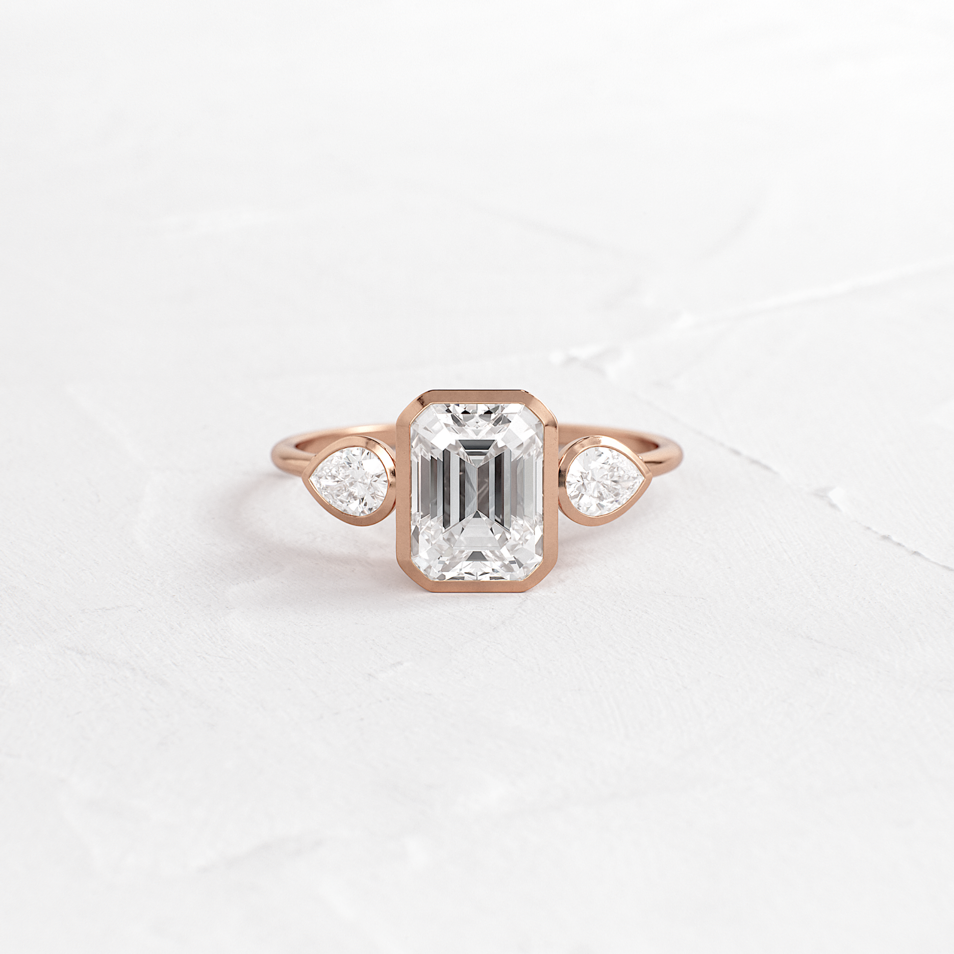 Bezel Three Stone-Emerald Lab Grown Diamond Engagement Ring