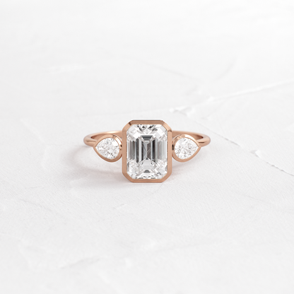 Bezel Three Stone-Emerald Lab Grown Diamond Engagement Ring