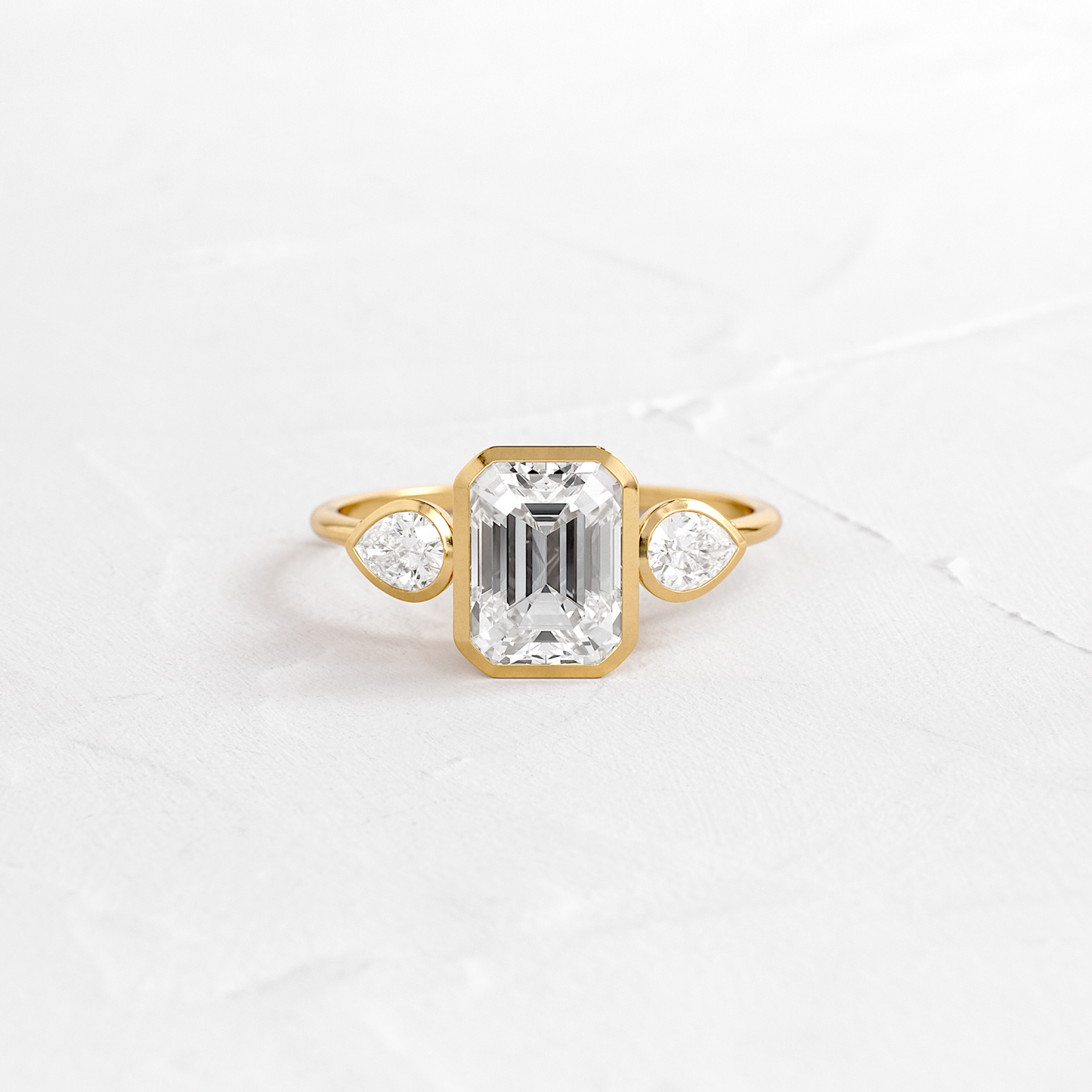 Bezel Three Stone-Emerald Lab Grown Diamond Engagement Ring