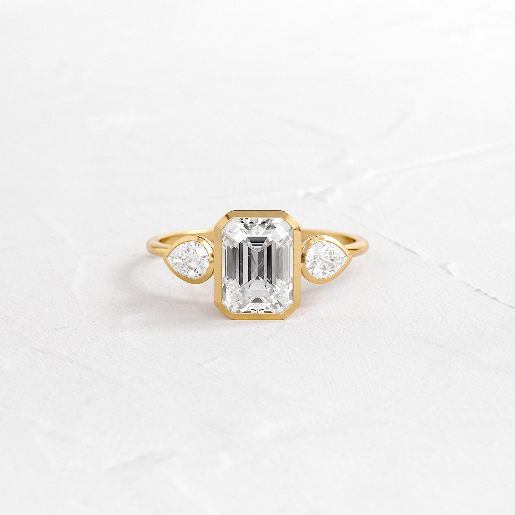 Bezel Three Stone-Emerald Lab Grown Diamond Engagement Ring