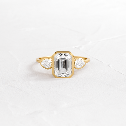 Bezel Three Stone-Emerald Lab Grown Diamond Engagement Ring