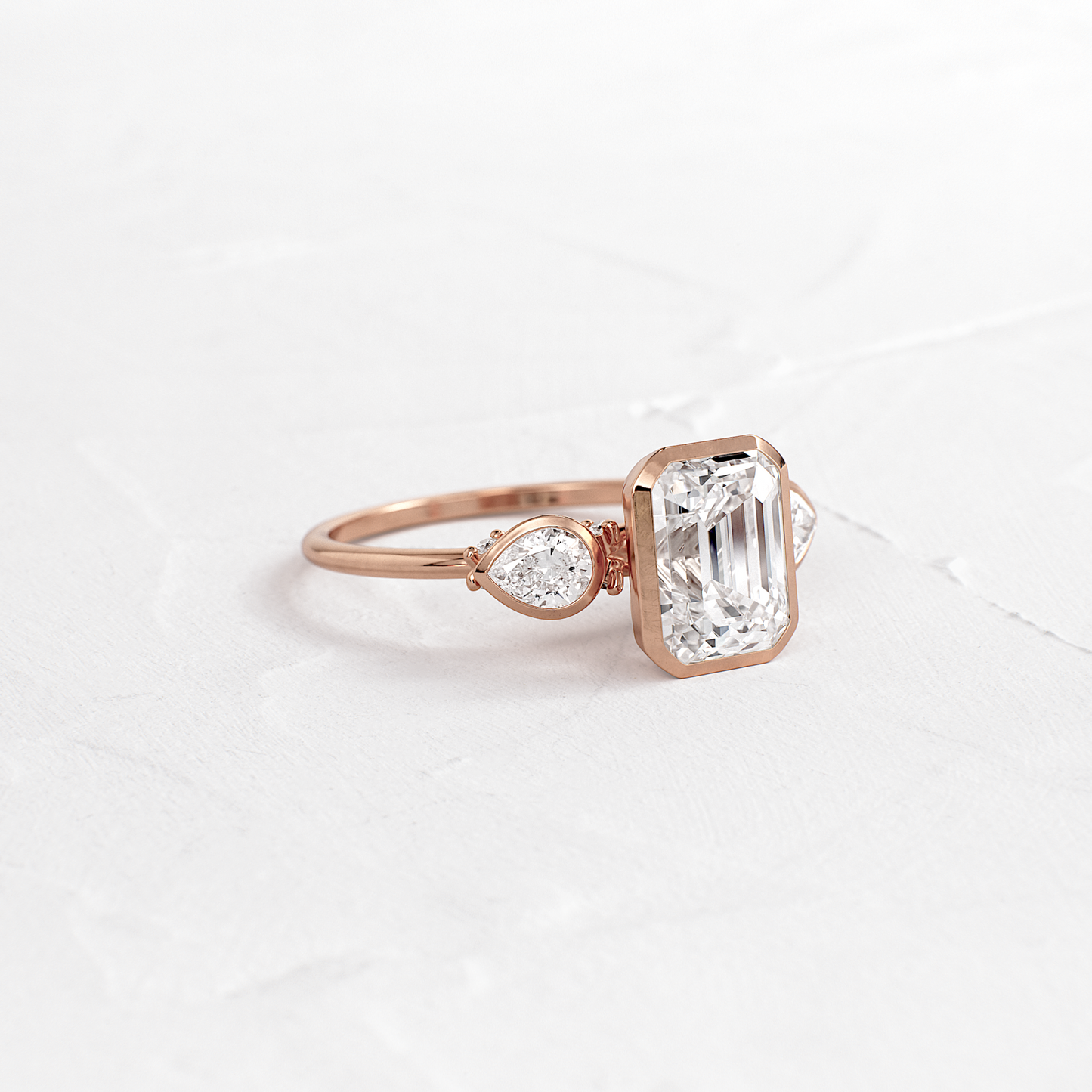 Bezel Three Stone-Emerald Lab Grown Diamond Engagement Ring