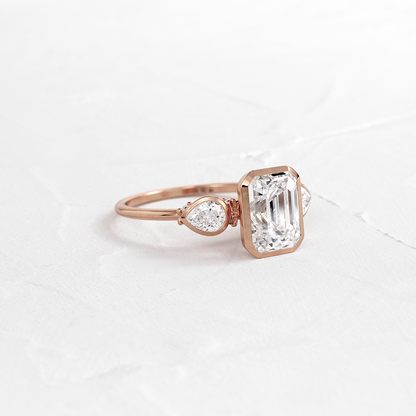 Bezel Three Stone-Emerald Lab Grown Diamond Engagement Ring