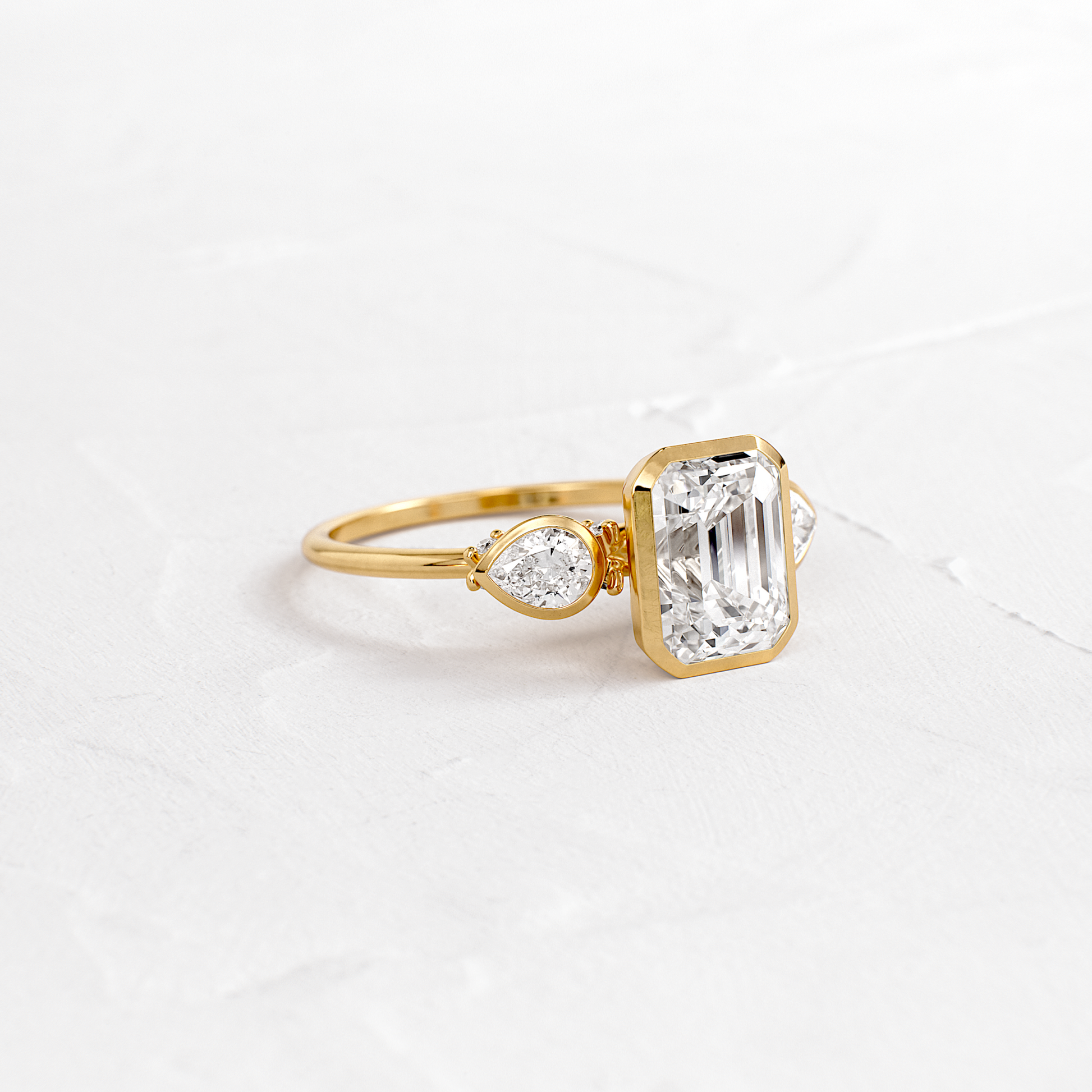Bezel Three Stone-Emerald Lab Grown Diamond Engagement Ring