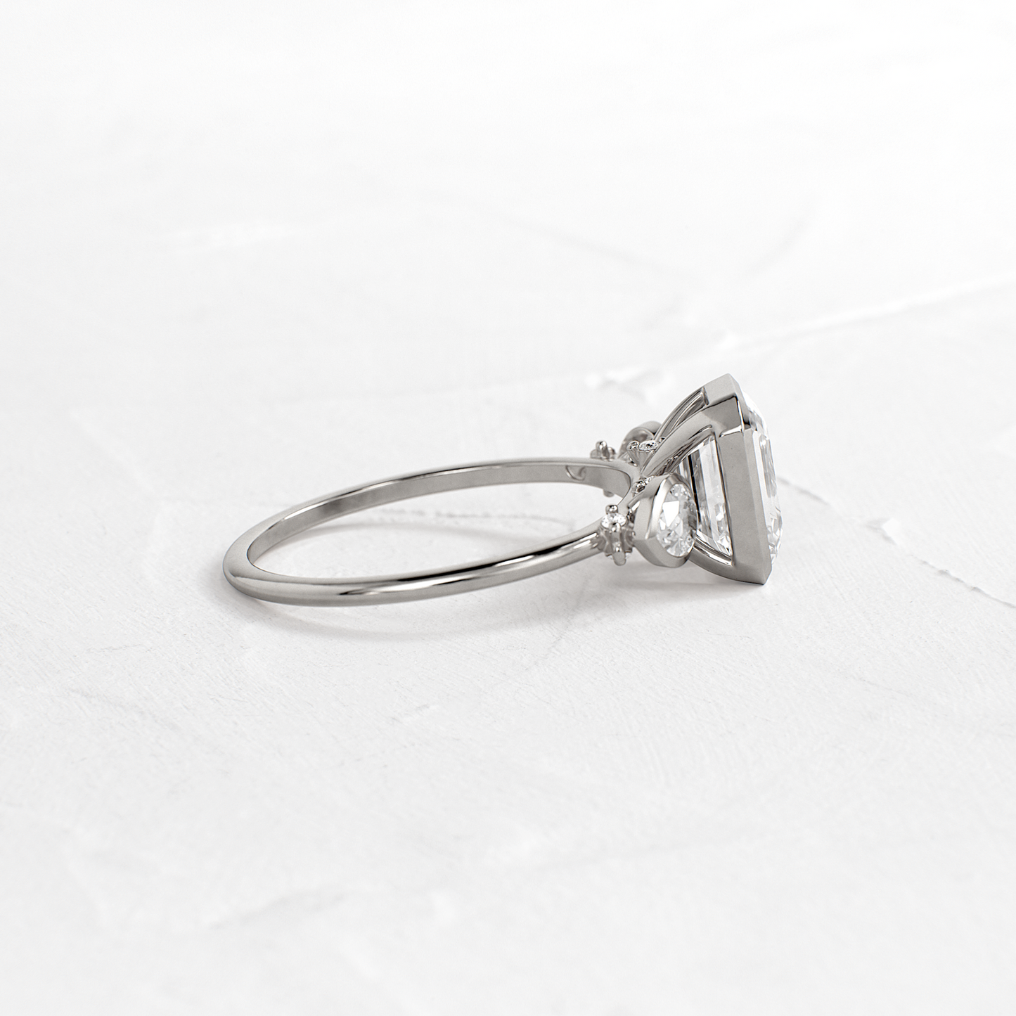 Bezel Three Stone-Emerald Lab Grown Diamond Engagement Ring