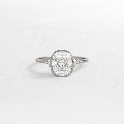 Bezel & Cluster Style-Elongated Cushion Lab Grown Diamond Engagement Ring
