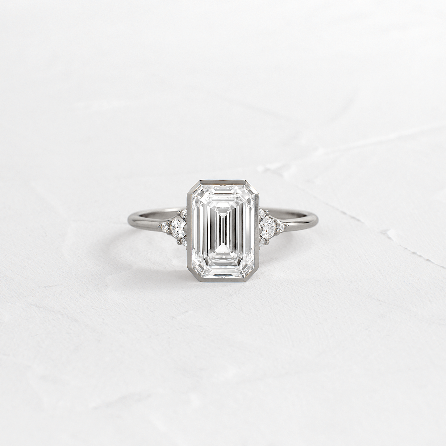 Bezel & Cluster-Emerald Lab Grown Diamond Engagement Ring