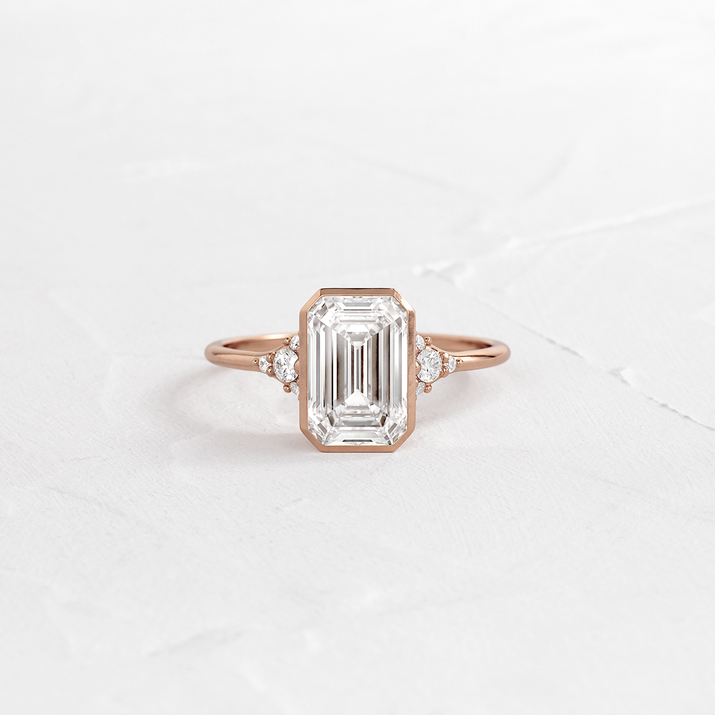 Bezel & Cluster-Emerald Lab Grown Diamond Engagement Ring