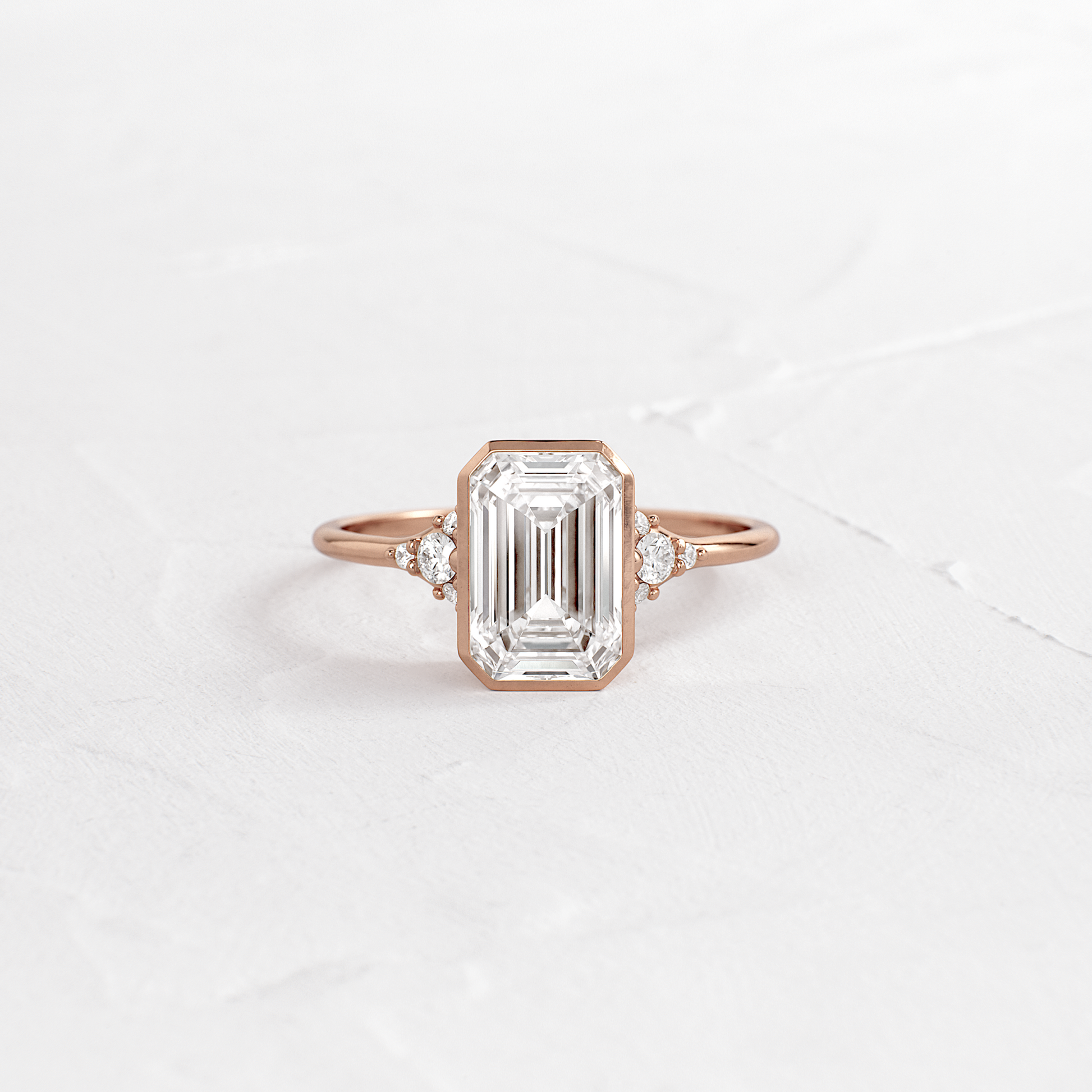 Bezel & Cluster-Emerald Lab Grown Diamond Engagement Ring