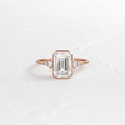 Bezel & Cluster-Emerald Lab Grown Diamond Engagement Ring