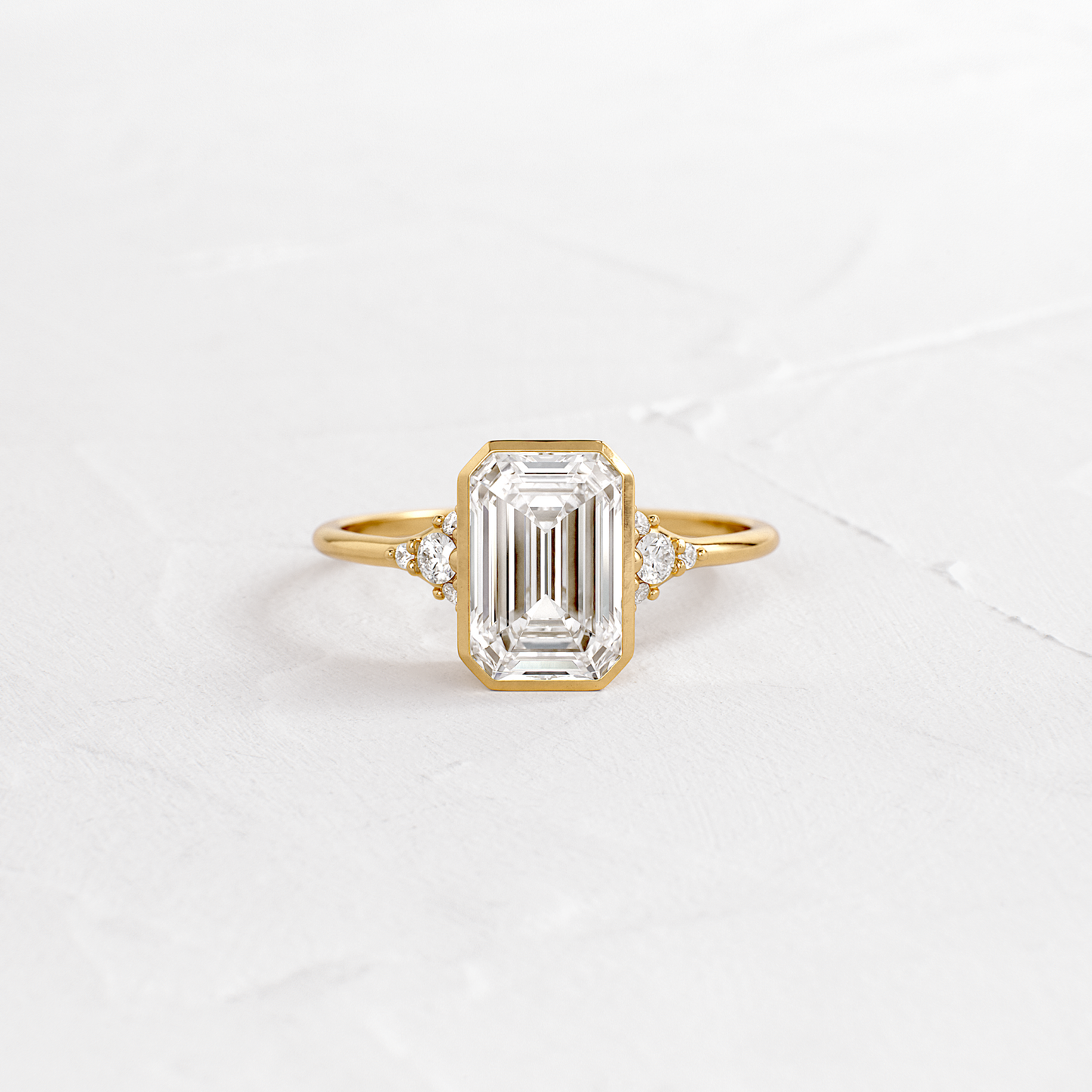 Bezel & Cluster-Emerald Lab Grown Diamond Engagement Ring