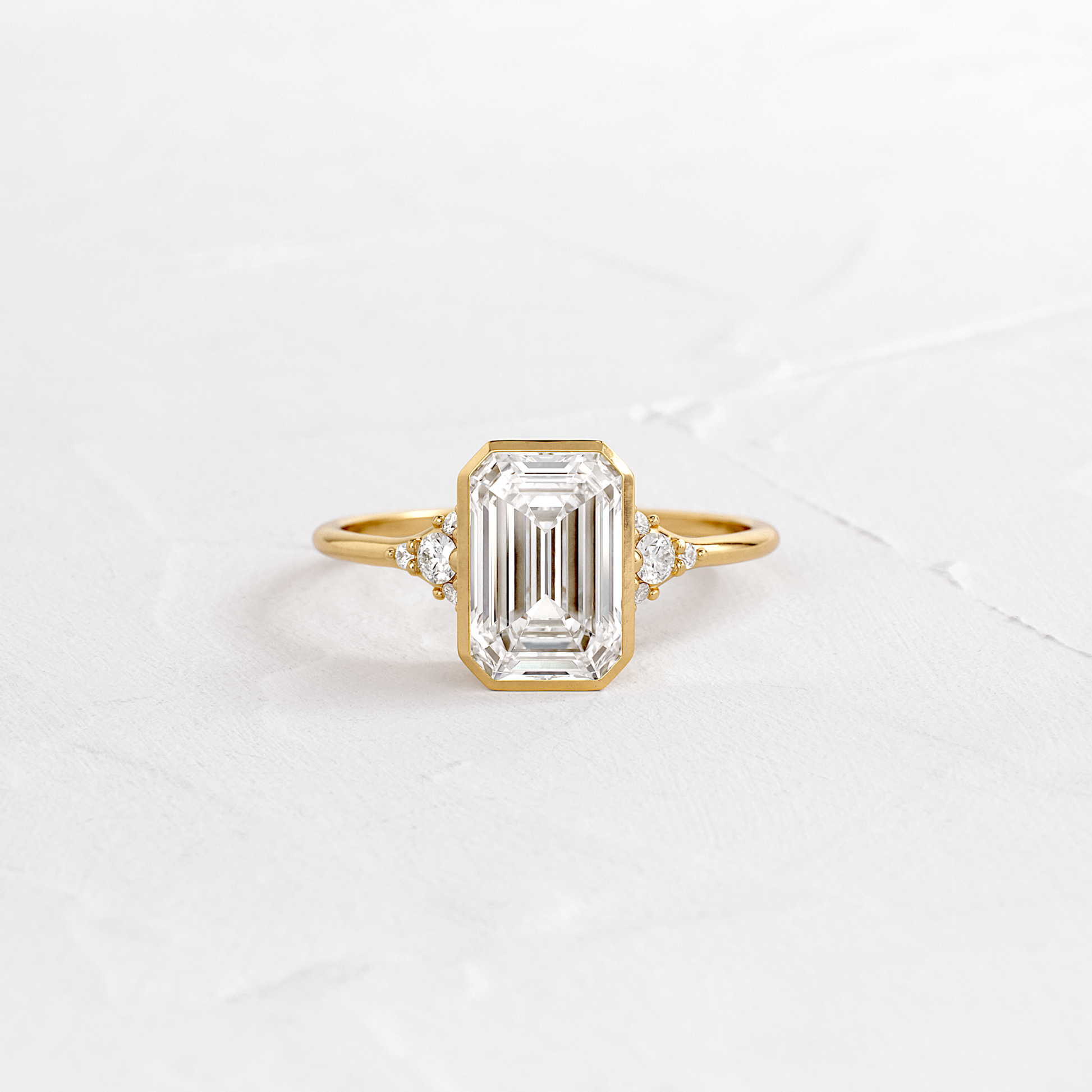 Bezel & Cluster-Emerald Lab Grown Diamond Engagement Ring
