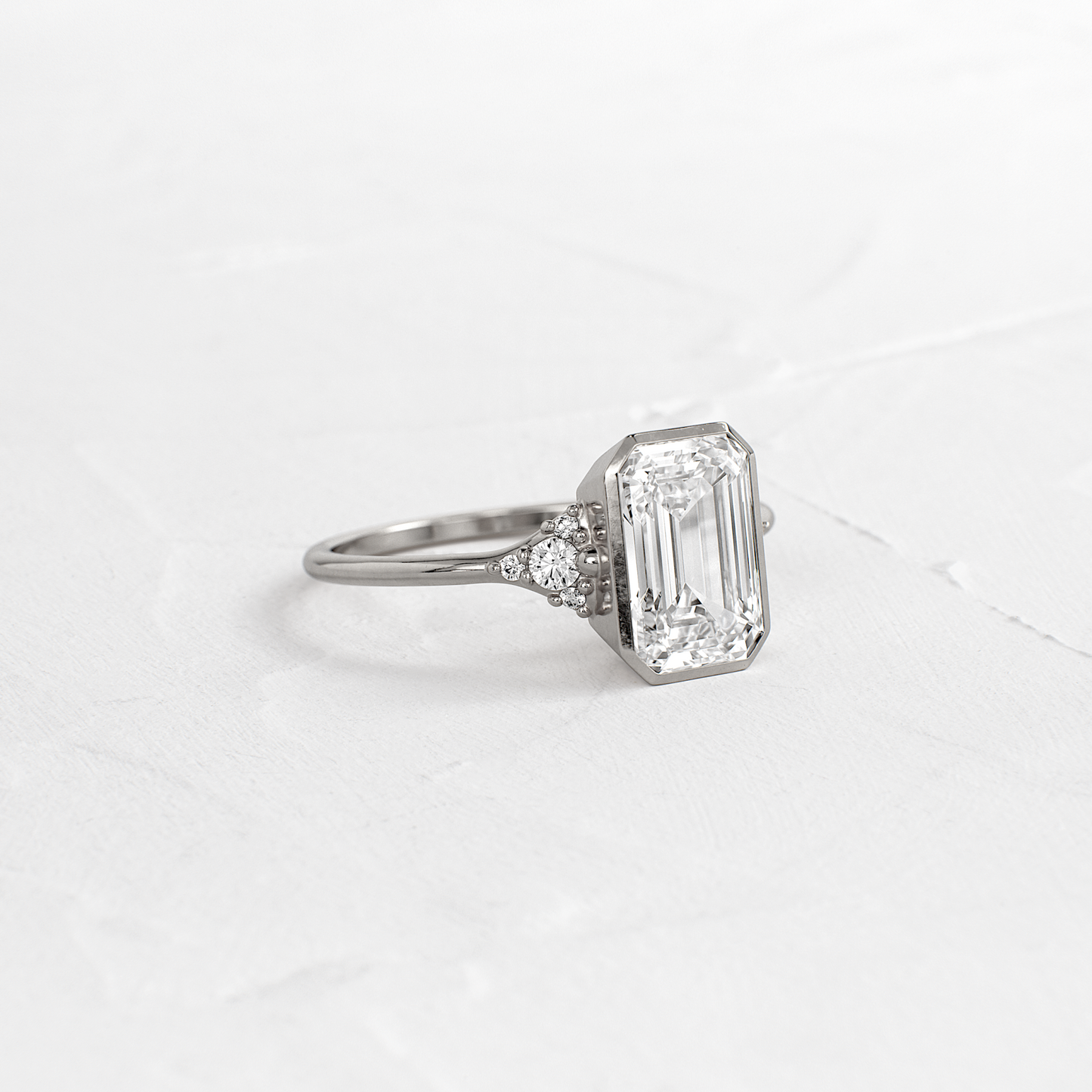 Bezel & Cluster-Emerald Lab Grown Diamond Engagement Ring