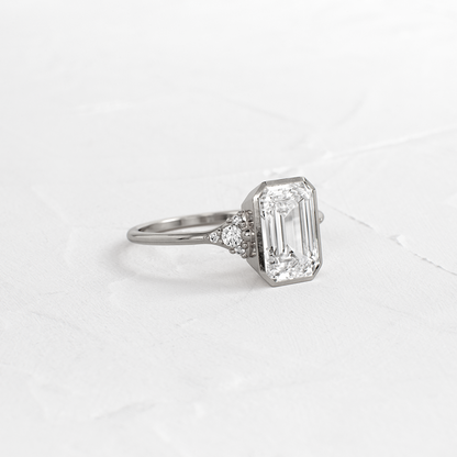 Bezel & Cluster-Emerald Lab Grown Diamond Engagement Ring