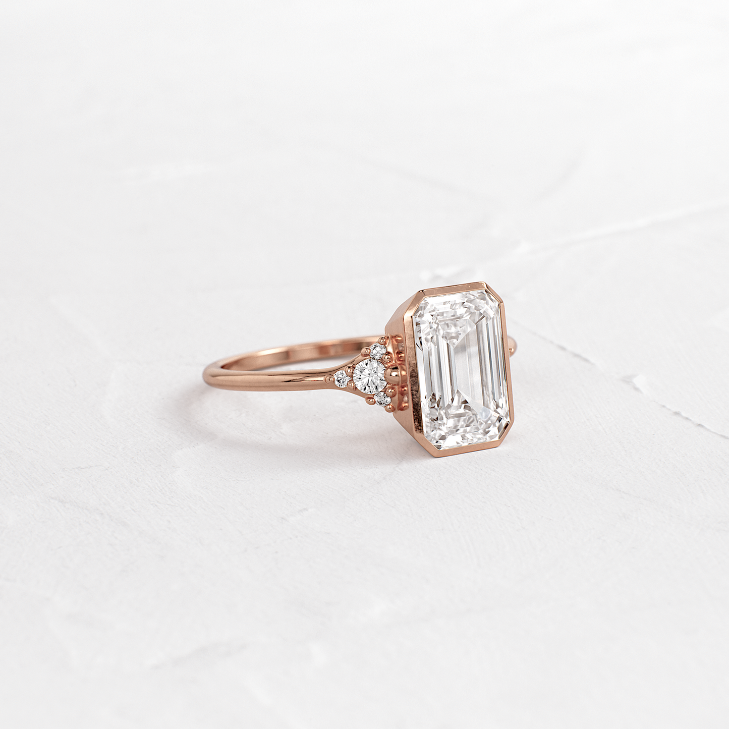 Bezel & Cluster-Emerald Lab Grown Diamond Engagement Ring