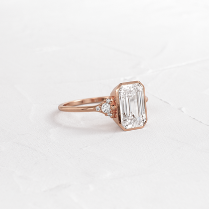 Bezel & Cluster-Emerald Lab Grown Diamond Engagement Ring