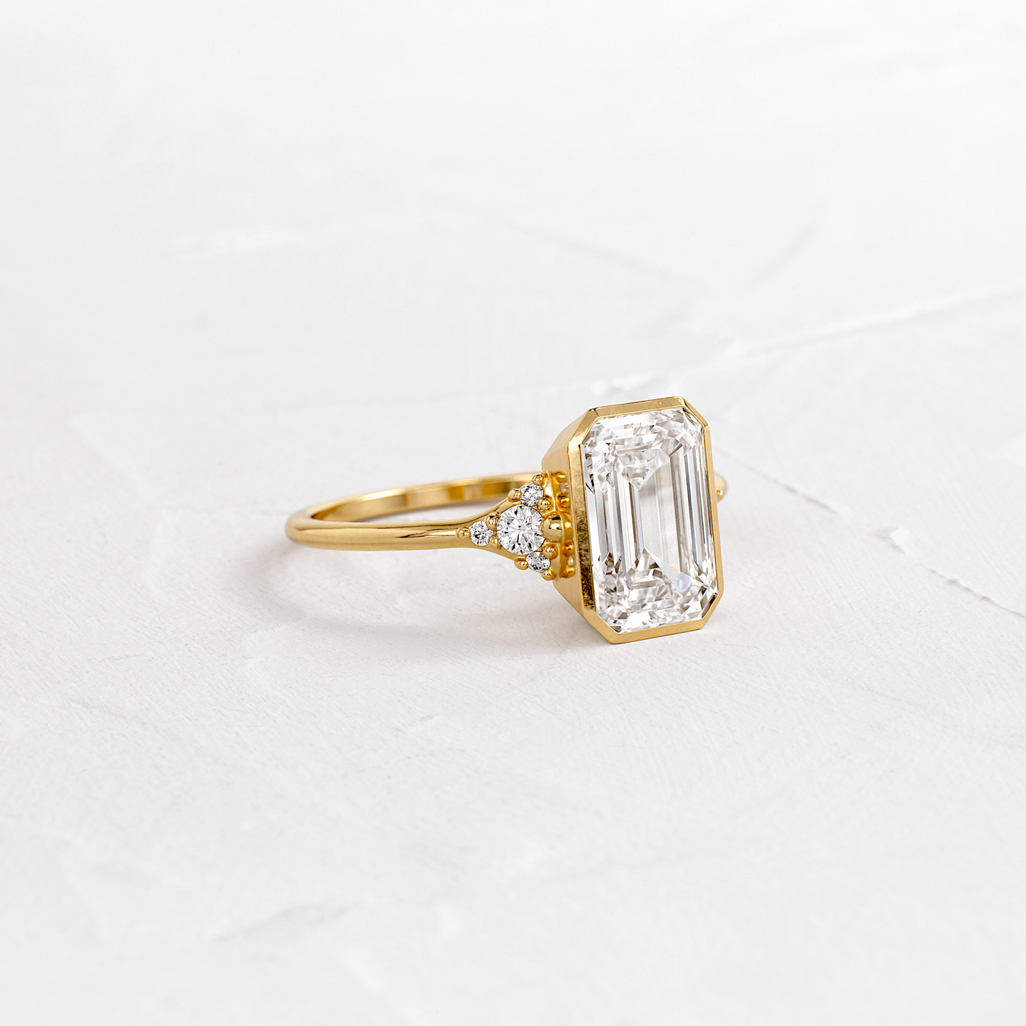 Bezel & Cluster-Emerald Lab Grown Diamond Engagement Ring