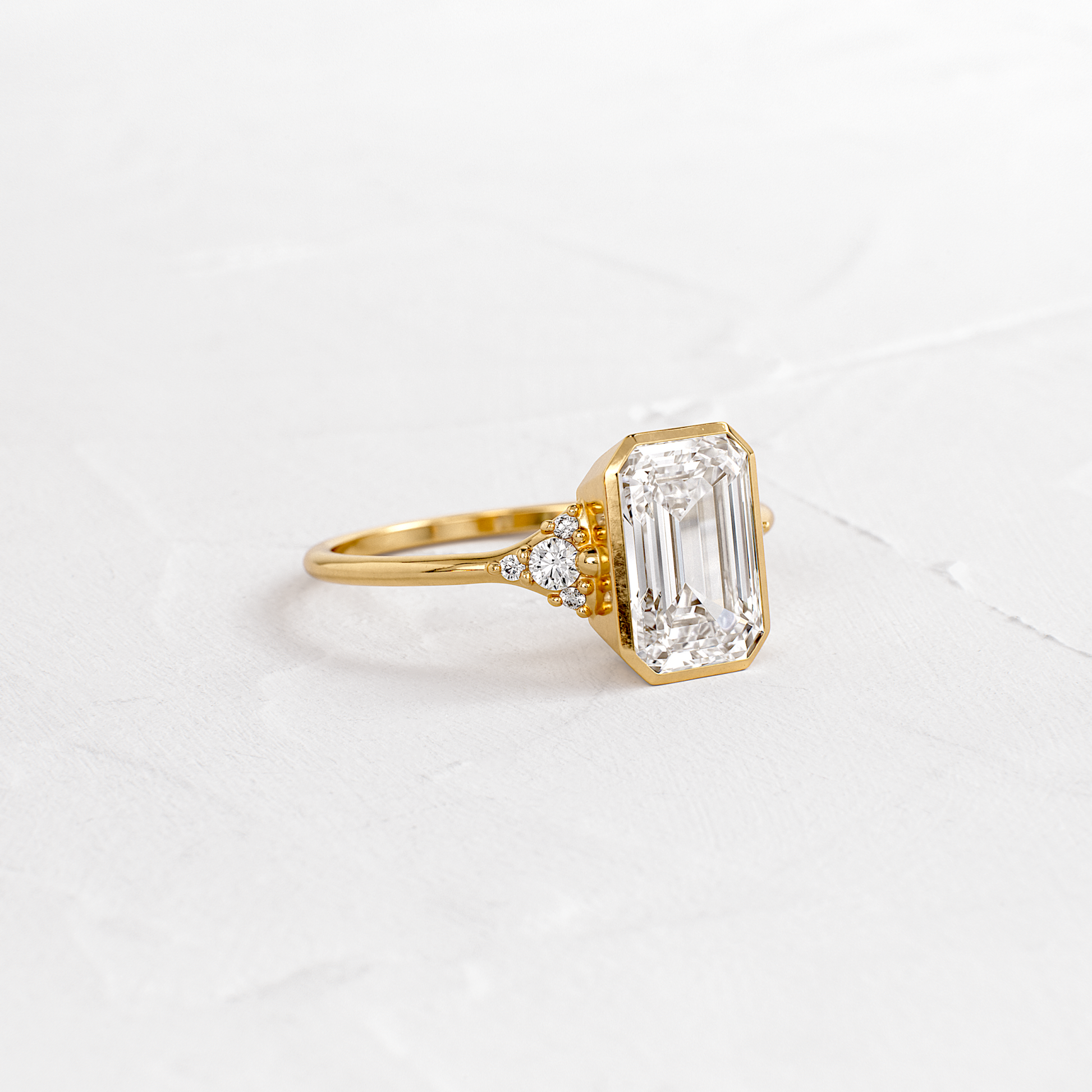 Bezel & Cluster-Emerald Lab Grown Diamond Engagement Ring