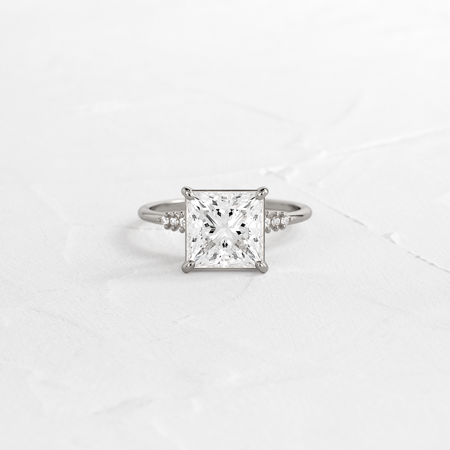 Solitaire & Pave-Princess Lab Grown Diamond Engagement Ring