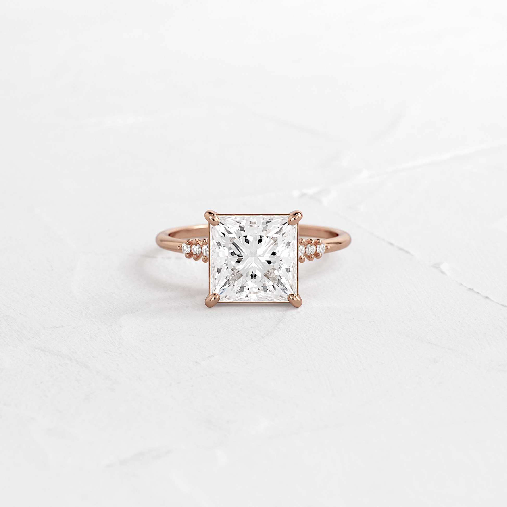 Solitaire & Pave-Princess Lab Grown Diamond Engagement Ring