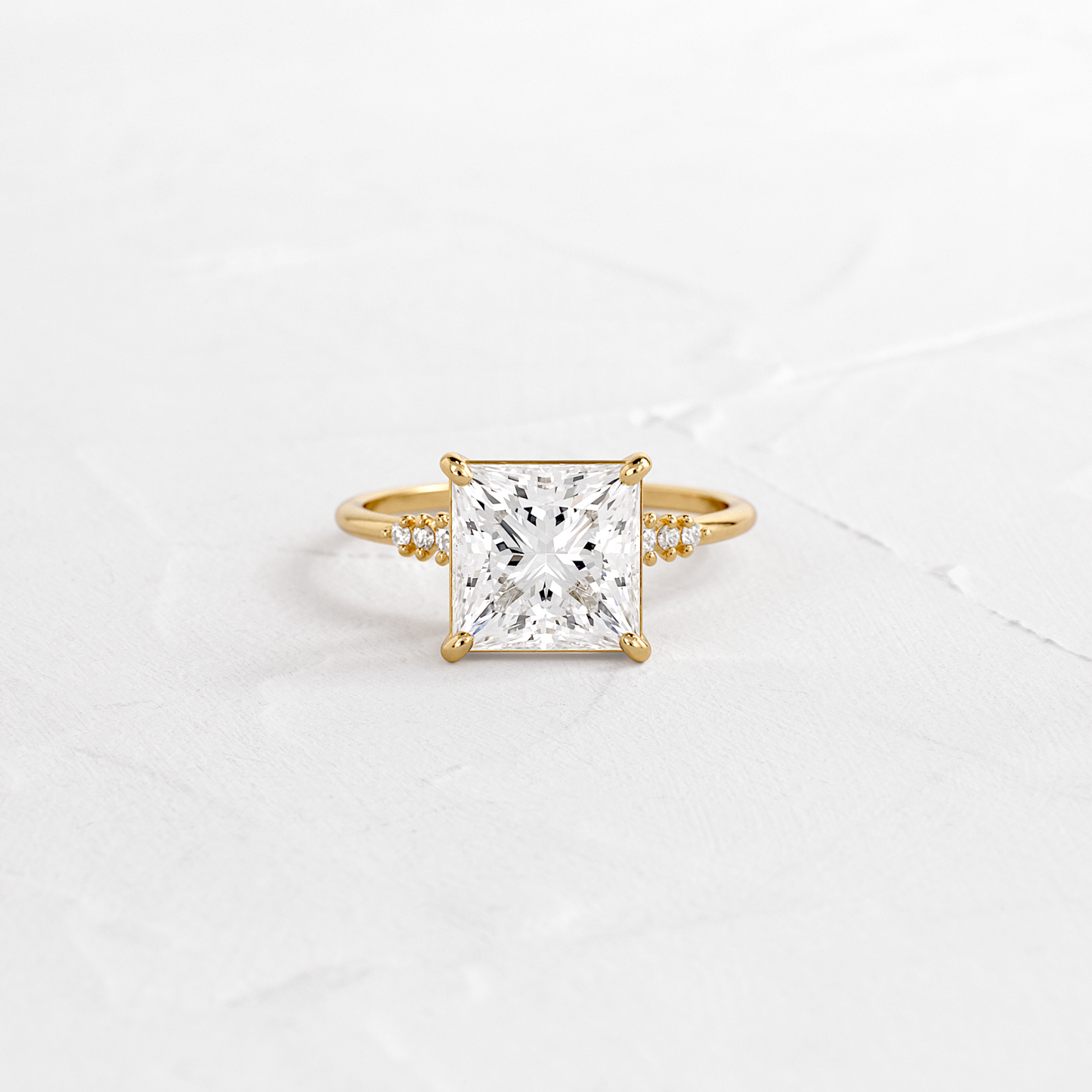 Solitaire & Pave-Princess Lab Grown Diamond Engagement Ring