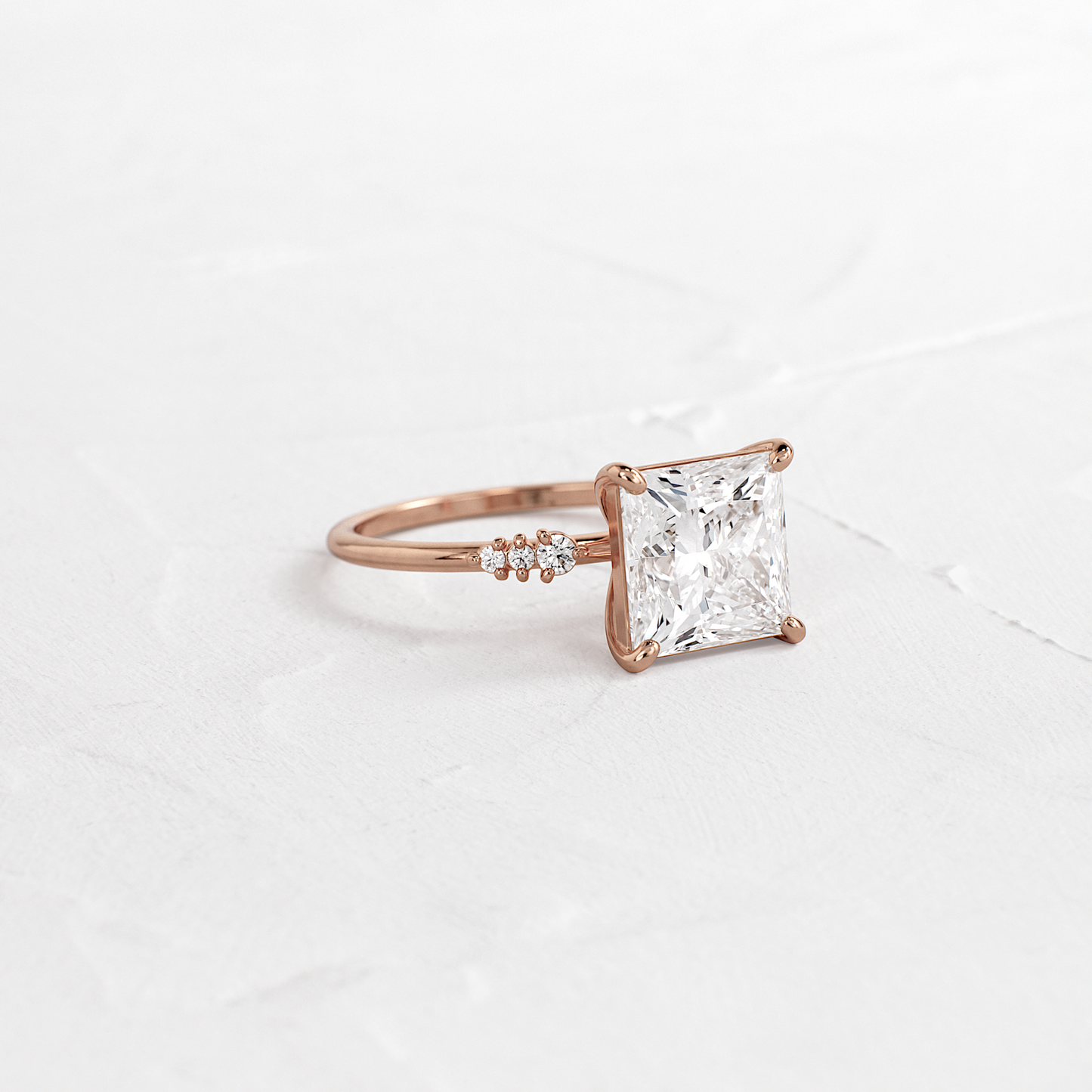 Solitaire & Pave-Princess Lab Grown Diamond Engagement Ring
