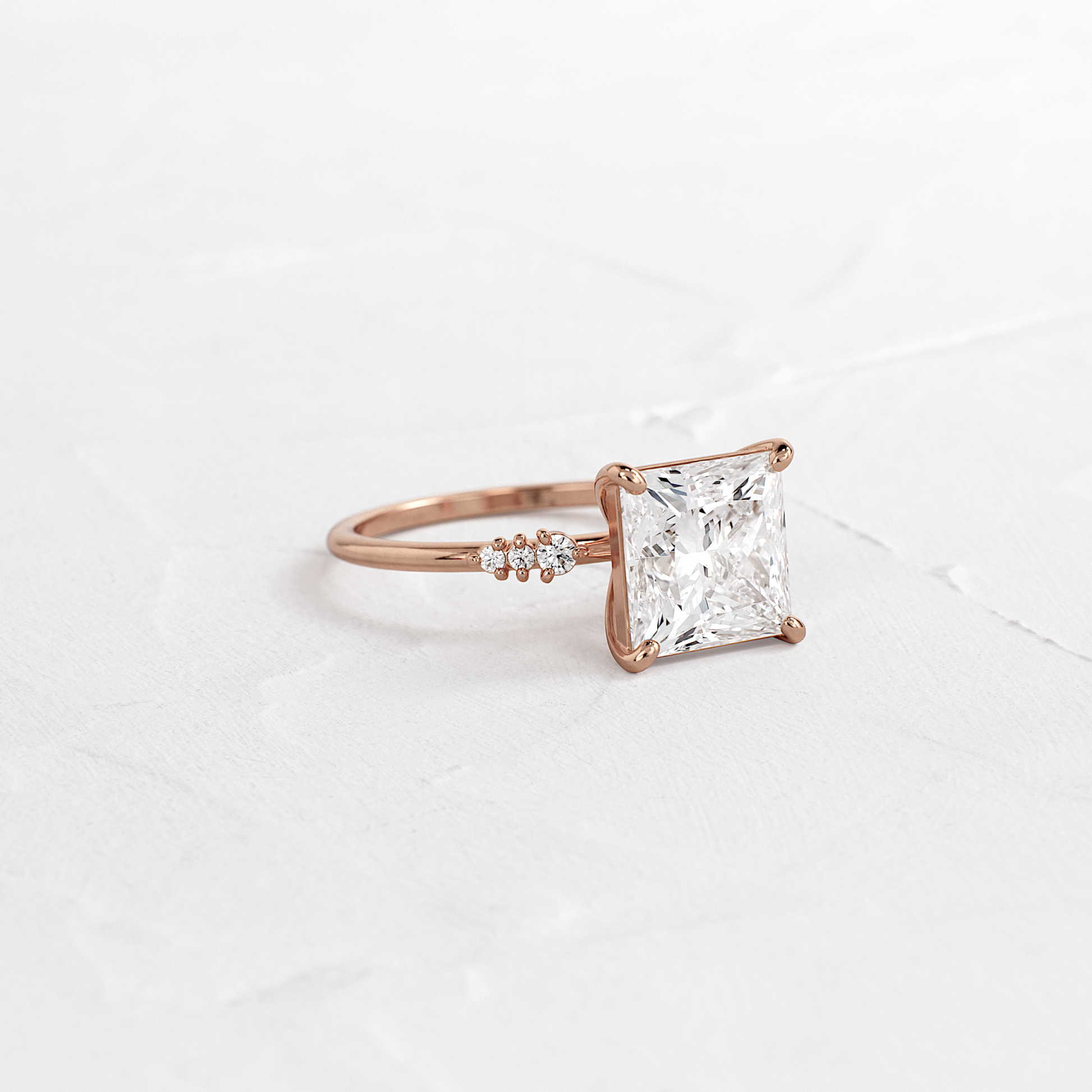 Solitaire & Pave-Princess Lab Grown Diamond Engagement Ring
