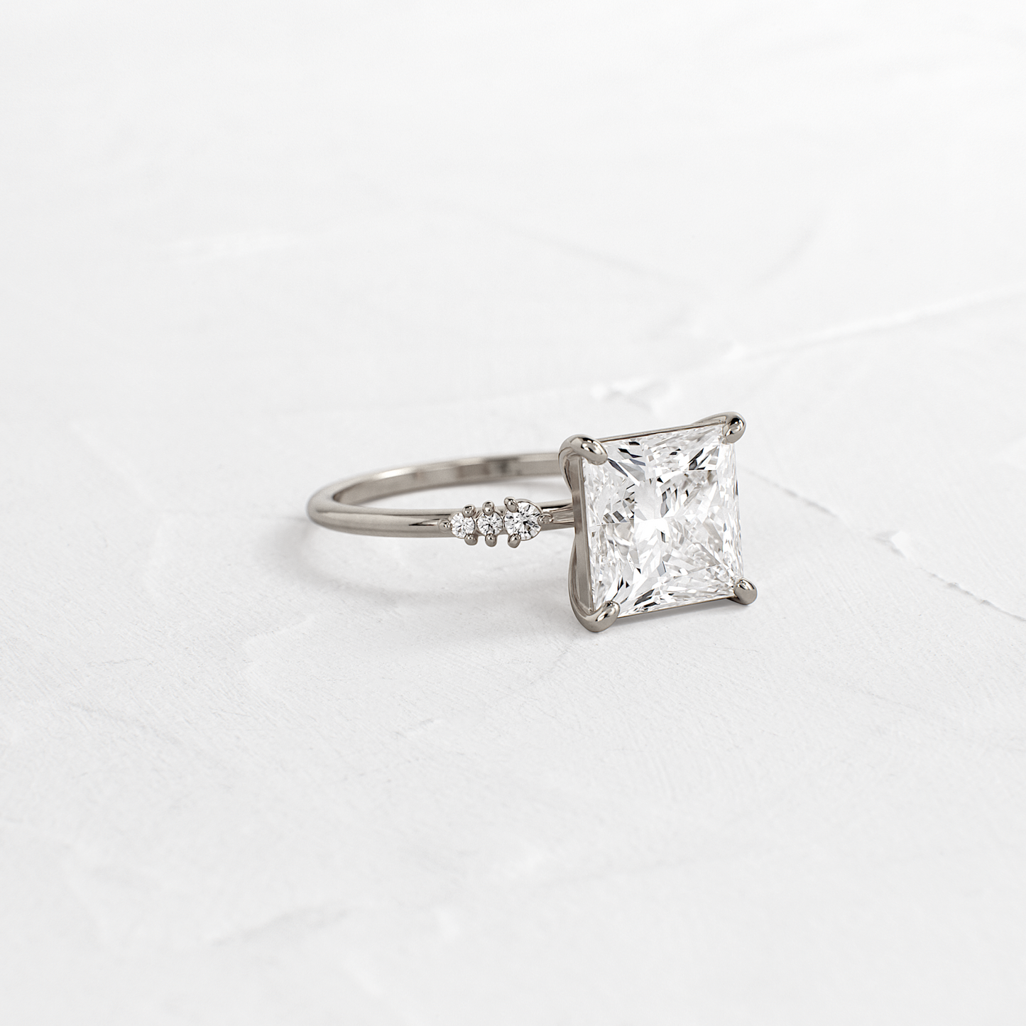 Solitaire & Pave-Princess Lab Grown Diamond Engagement Ring