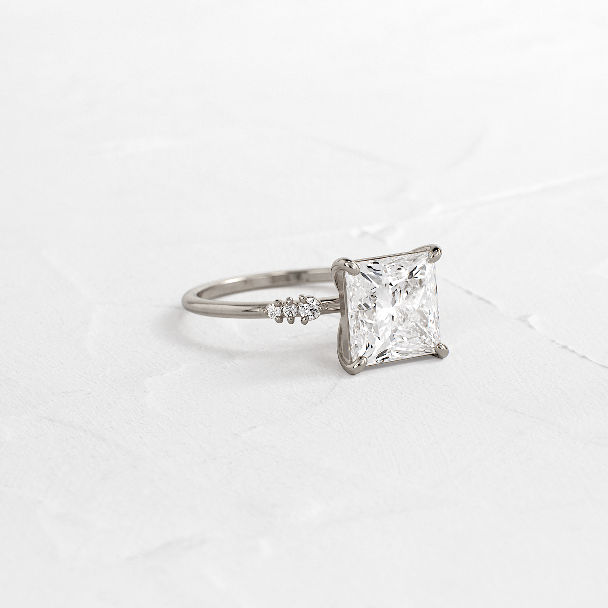 Solitaire & Pave-Princess Lab Grown Diamond Engagement Ring