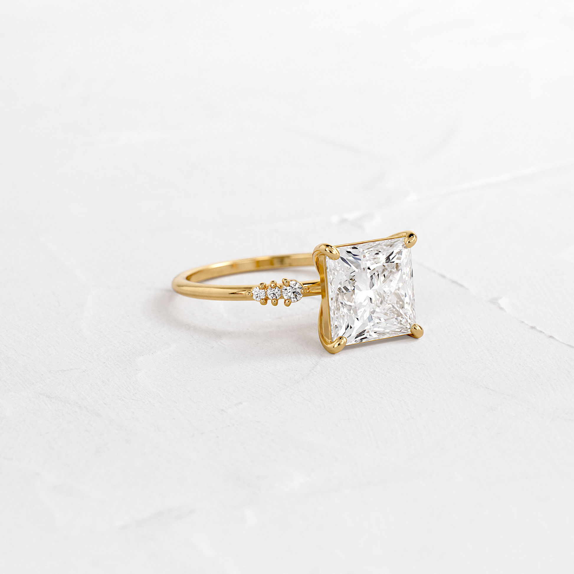 Solitaire & Pave-Princess Lab Grown Diamond Engagement Ring