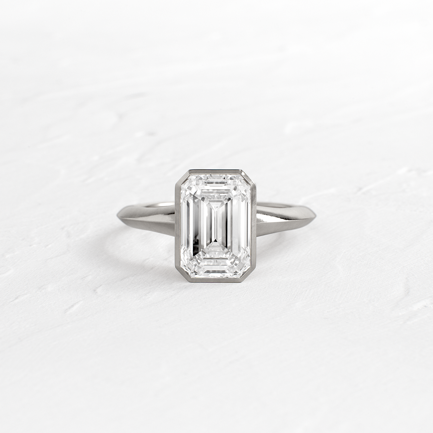 Bezel Knife Edge with Hidden Stones-Emerald Lab Grown Diamond Engagement Ring