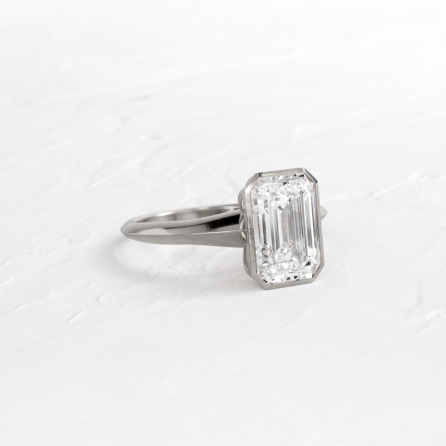 Bezel Knife Edge with Hidden Stones-Emerald Lab Grown Diamond Engagement Ring