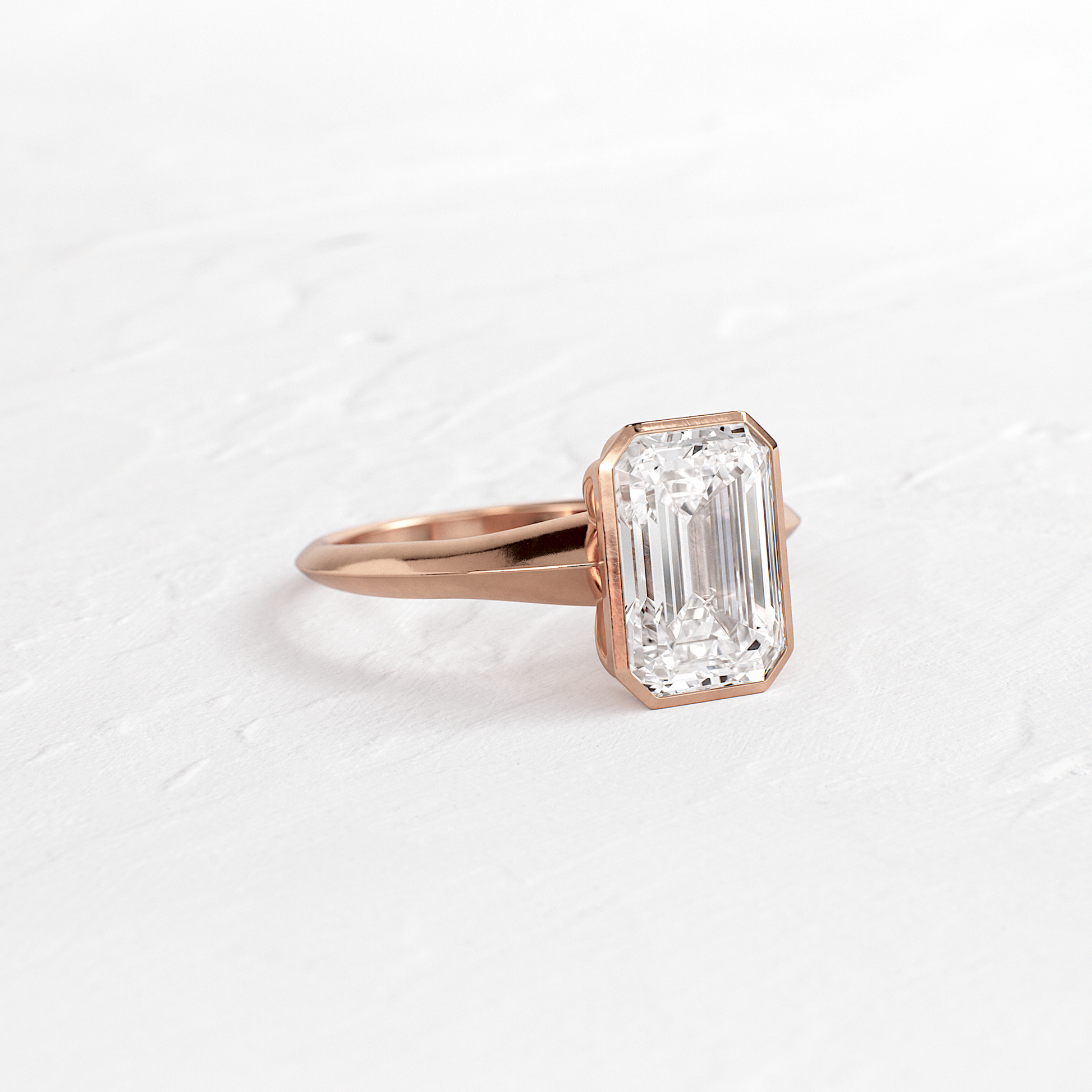 Bezel Knife Edge with Hidden Stones-Emerald Lab Grown Diamond Engagement Ring