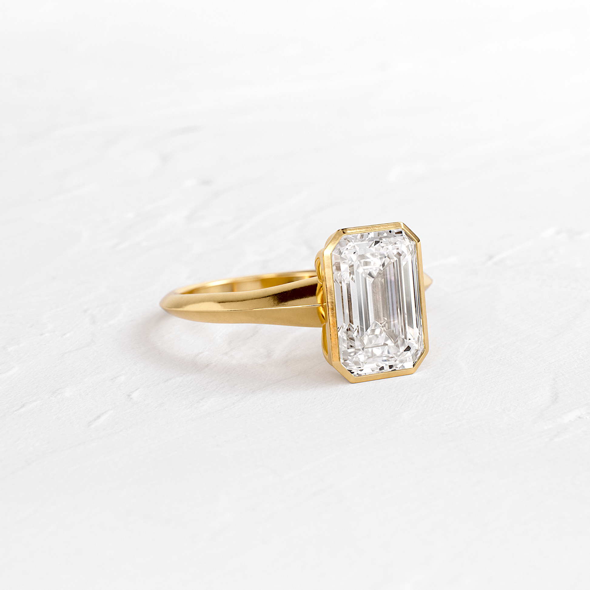 Bezel Knife Edge with Hidden Stones-Emerald Lab Grown Diamond Engagement Ring