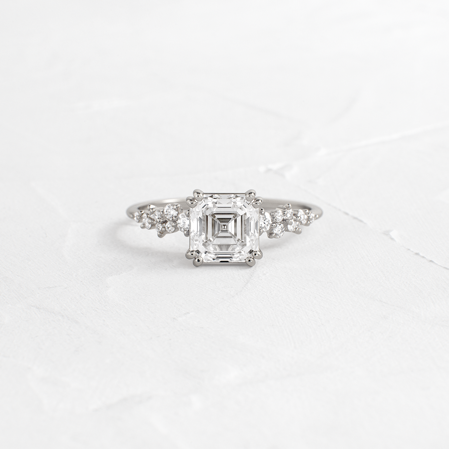 Cluster & Double Prong-Asscher Lab Grown Diamond Engagement Ring