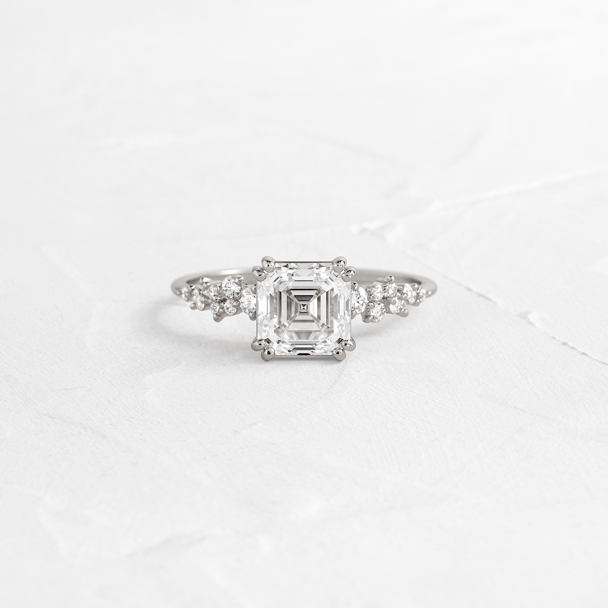 Cluster & Double Prong-Asscher Lab Grown Diamond Engagement Ring