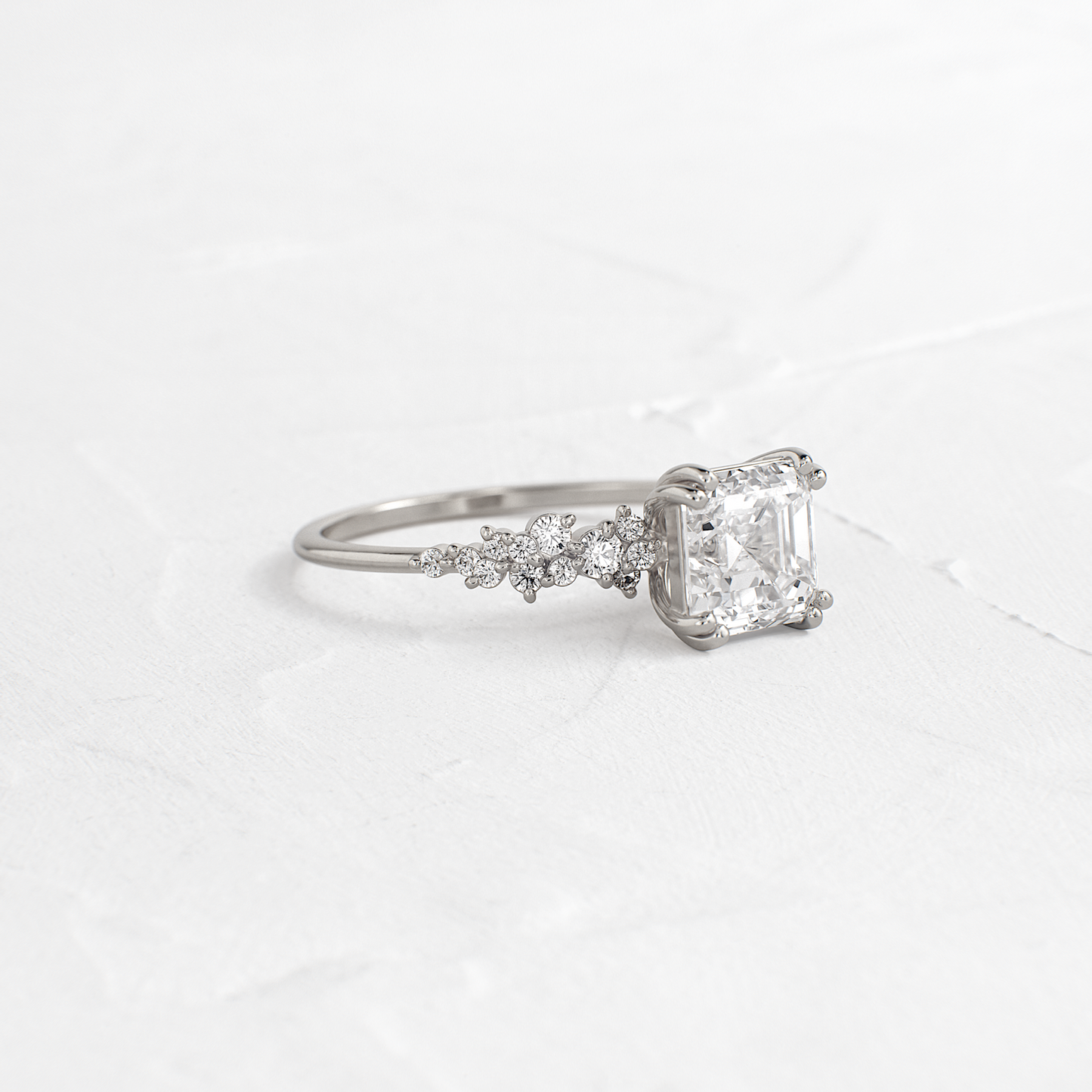 Cluster & Double Prong-Asscher Lab Grown Diamond Engagement Ring