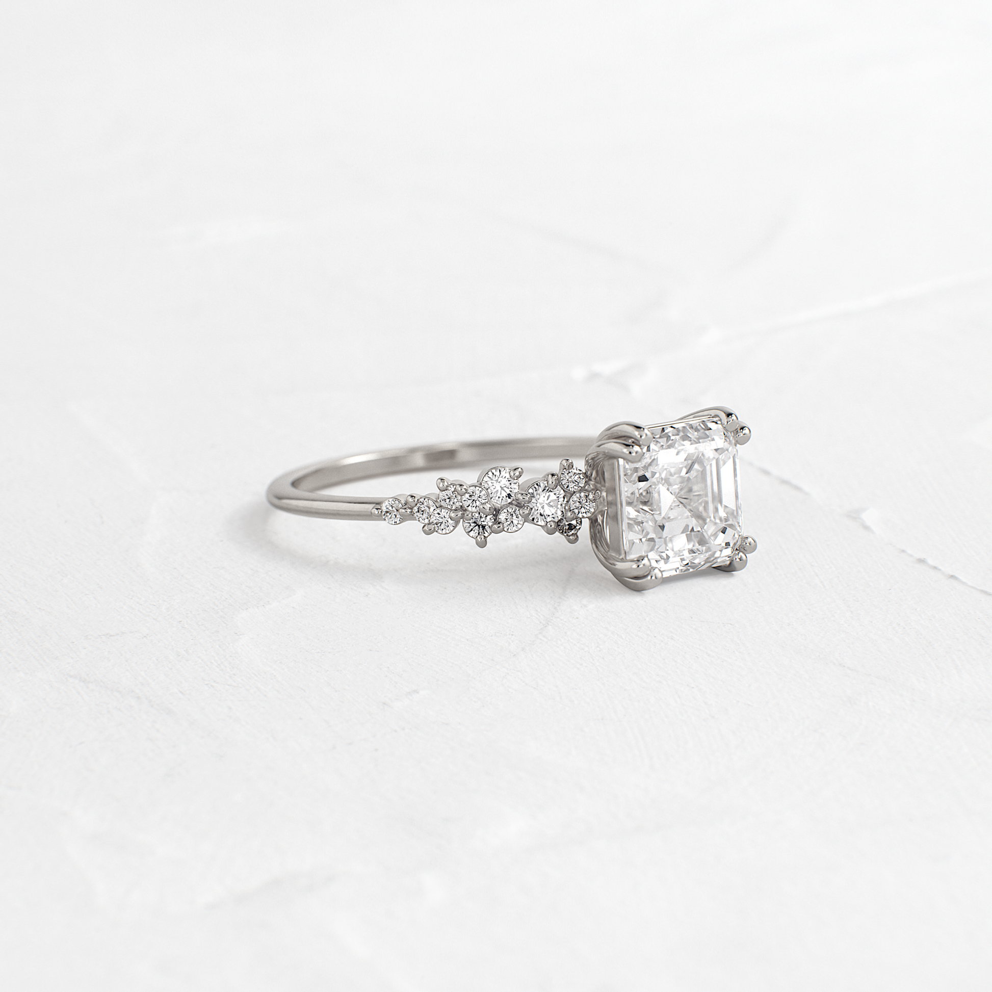 Cluster & Double Prong-Asscher Lab Grown Diamond Engagement Ring