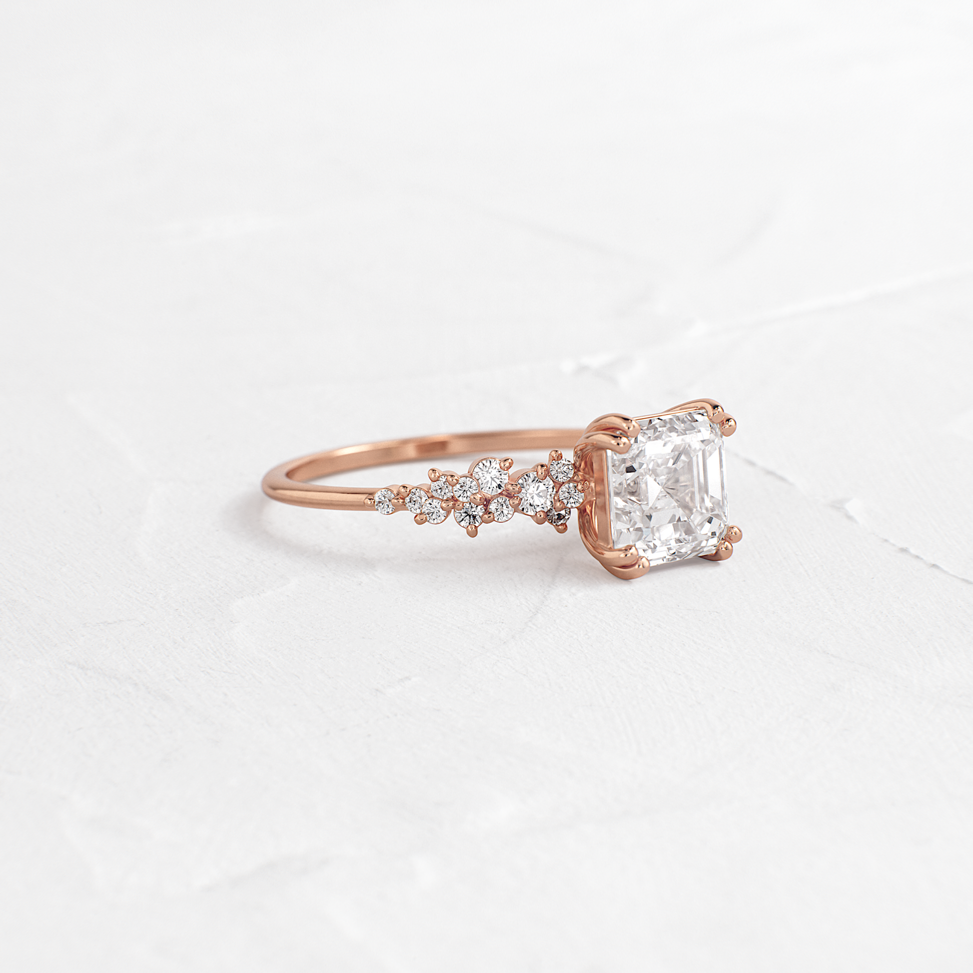 Cluster & Double Prong-Asscher Lab Grown Diamond Engagement Ring