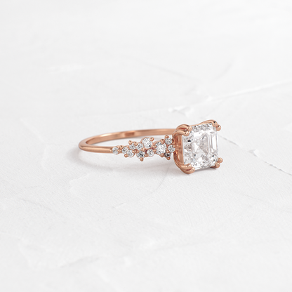 Cluster & Double Prong-Asscher Lab Grown Diamond Engagement Ring