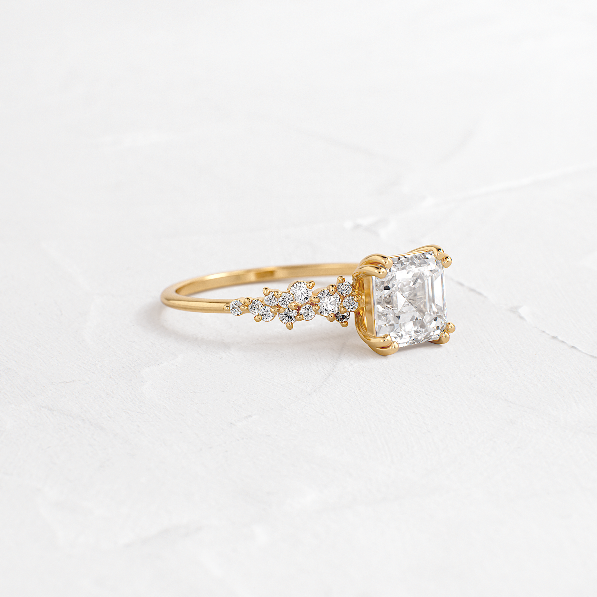 Cluster & Double Prong-Asscher Lab Grown Diamond Engagement Ring
