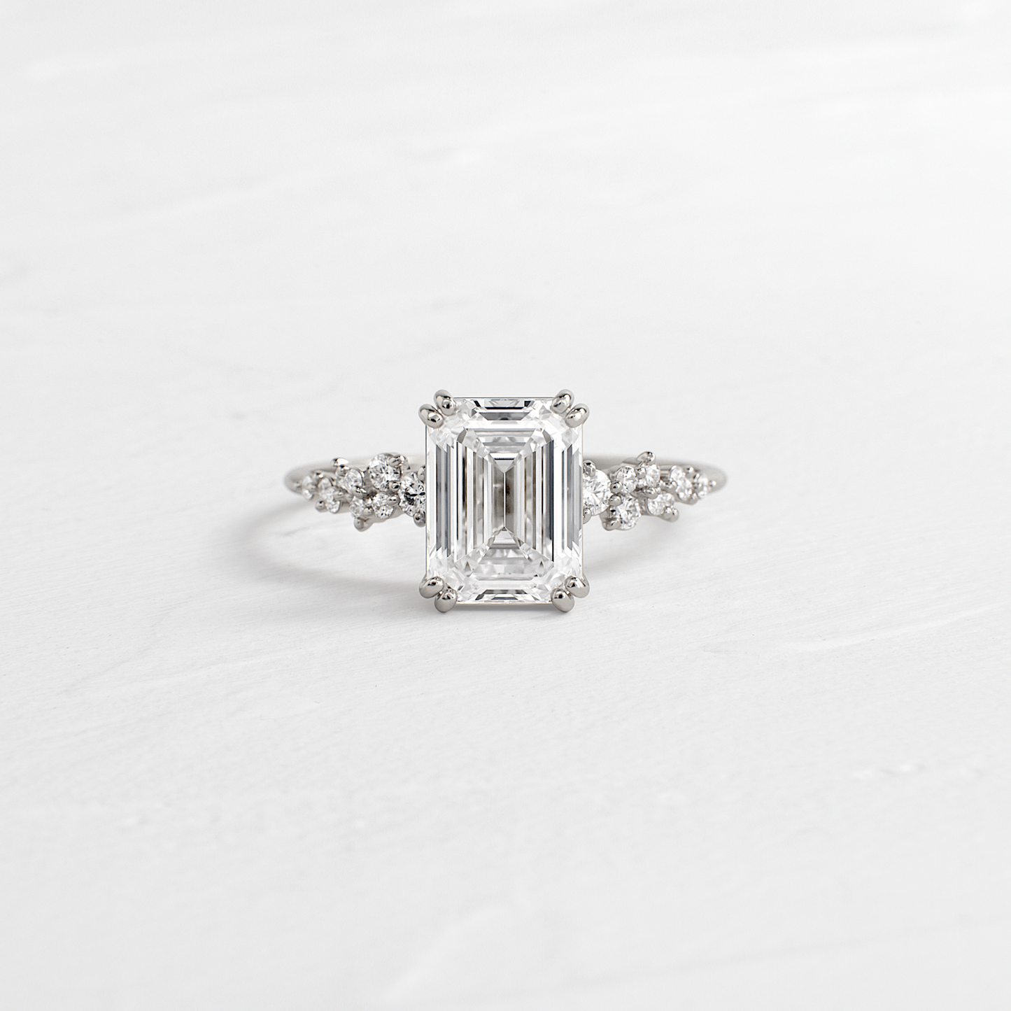 Cluster & Double Prong-Emerald Lab Grown Diamond Engagement Ring