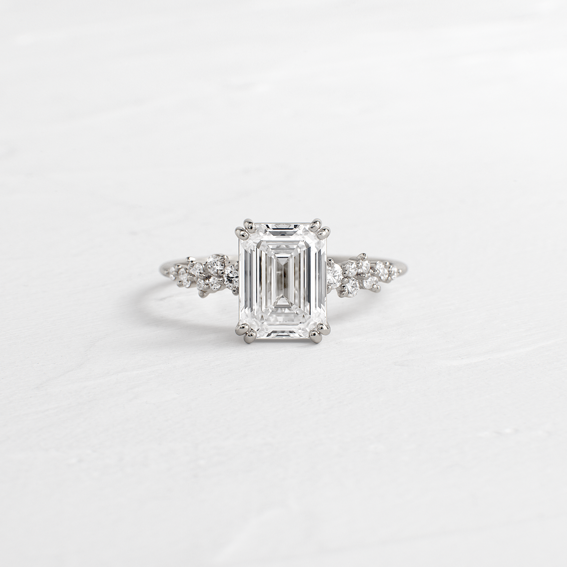Cluster & Double Prong-Emerald Lab Grown Diamond Engagement Ring