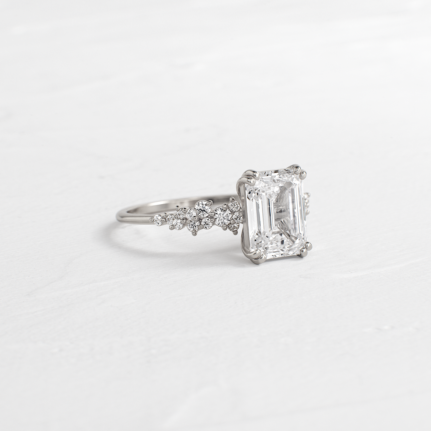 Cluster & Double Prong-Emerald Lab Grown Diamond Engagement Ring