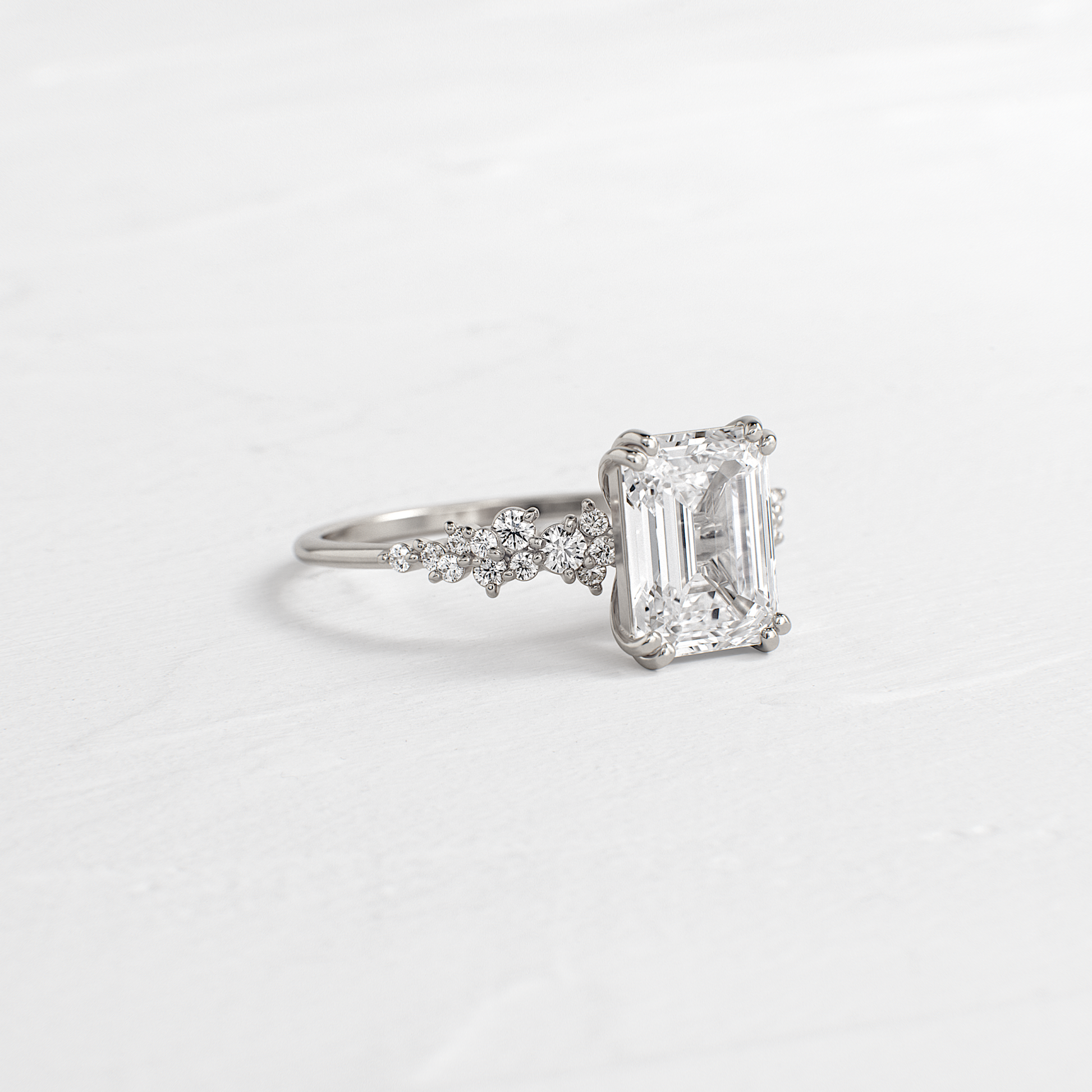 Cluster & Double Prong-Emerald Lab Grown Diamond Engagement Ring