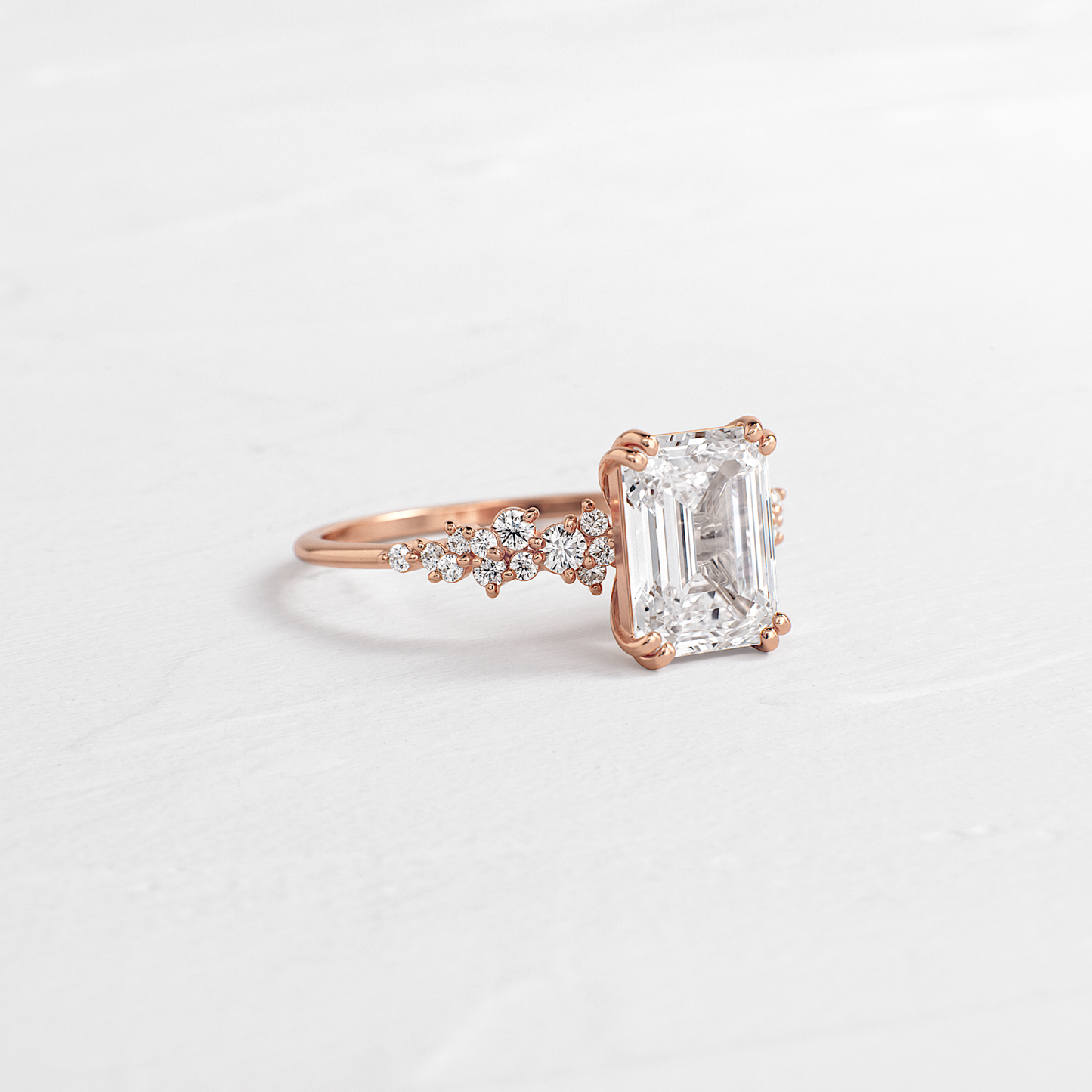 Cluster & Double Prong-Emerald Lab Grown Diamond Engagement Ring