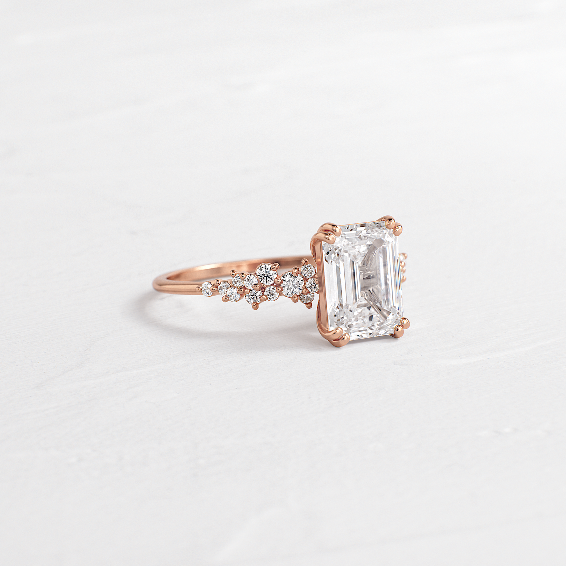 Cluster & Double Prong-Emerald Lab Grown Diamond Engagement Ring