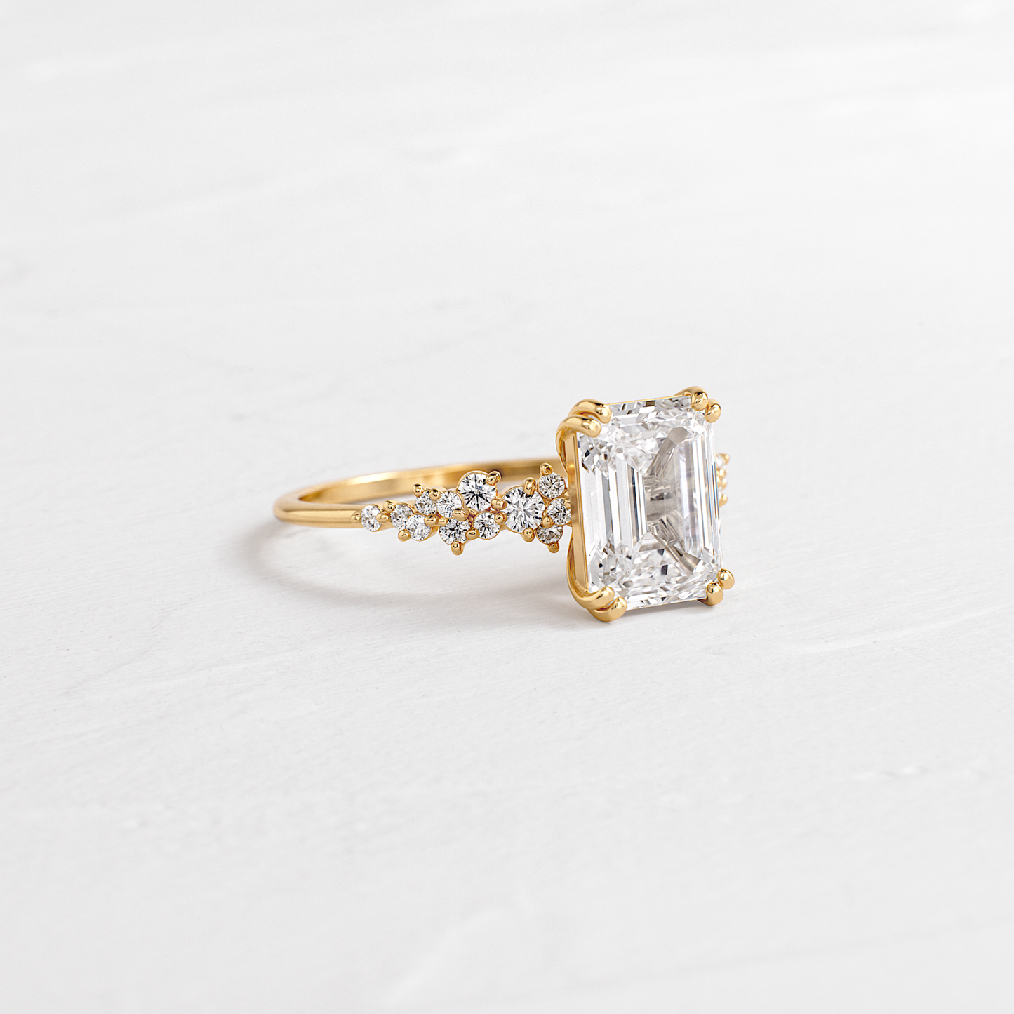 Cluster & Double Prong-Emerald Lab Grown Diamond Engagement Ring