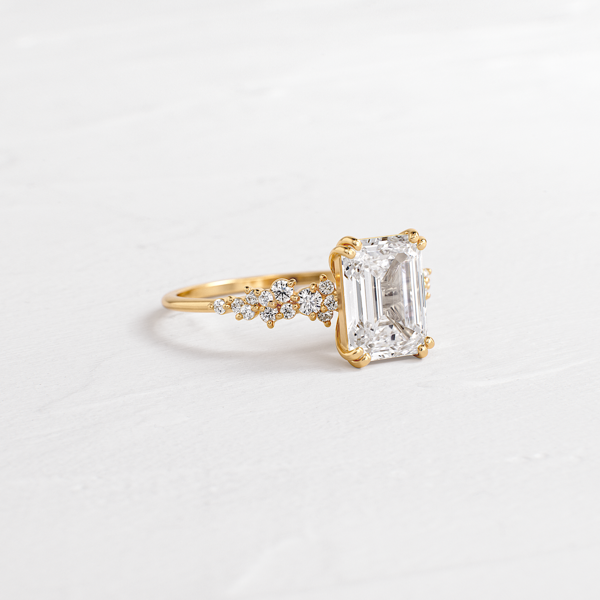 Cluster & Double Prong-Emerald Lab Grown Diamond Engagement Ring