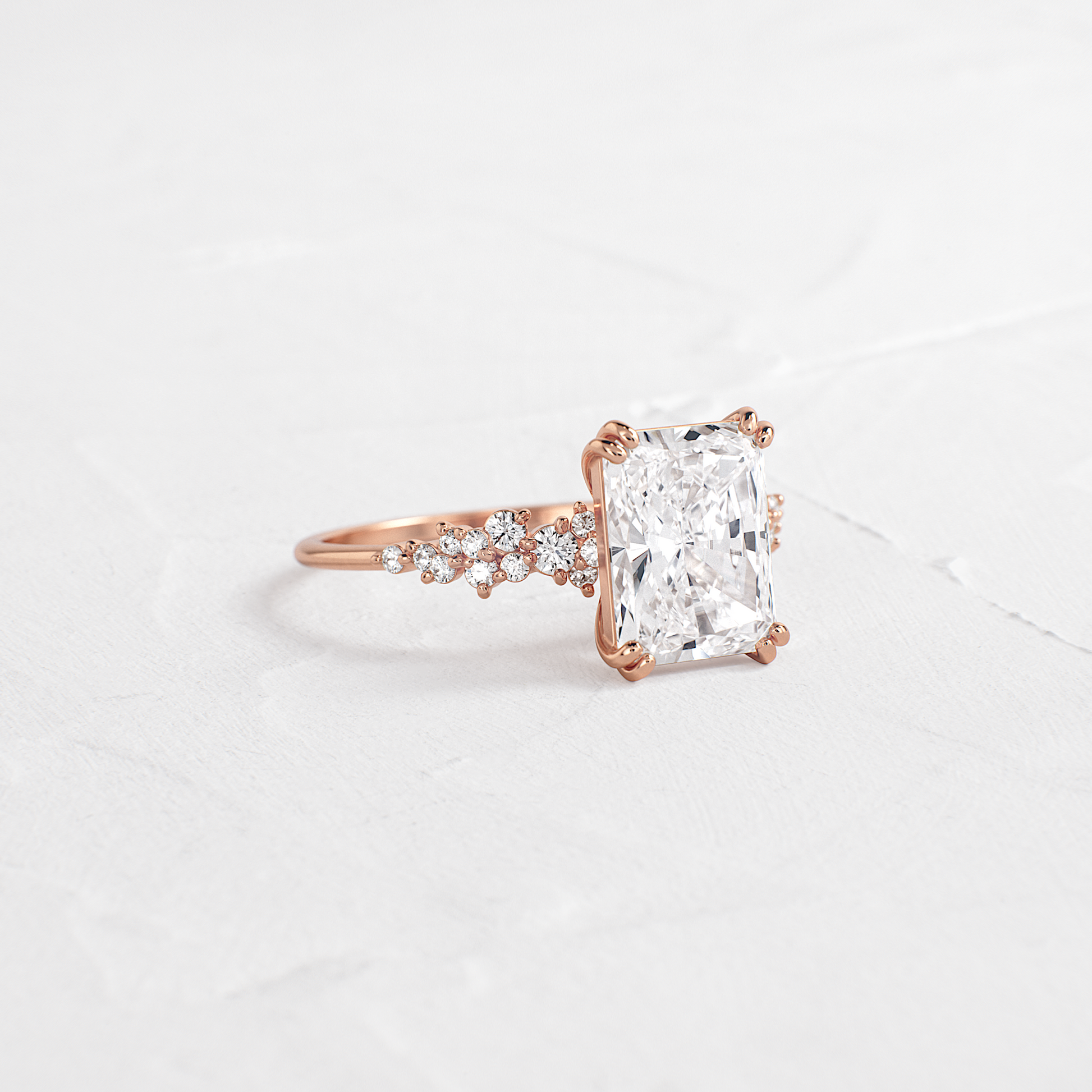 Cluster Style Double Prong-Radiant Lab Grown Diamond Engagement Ring